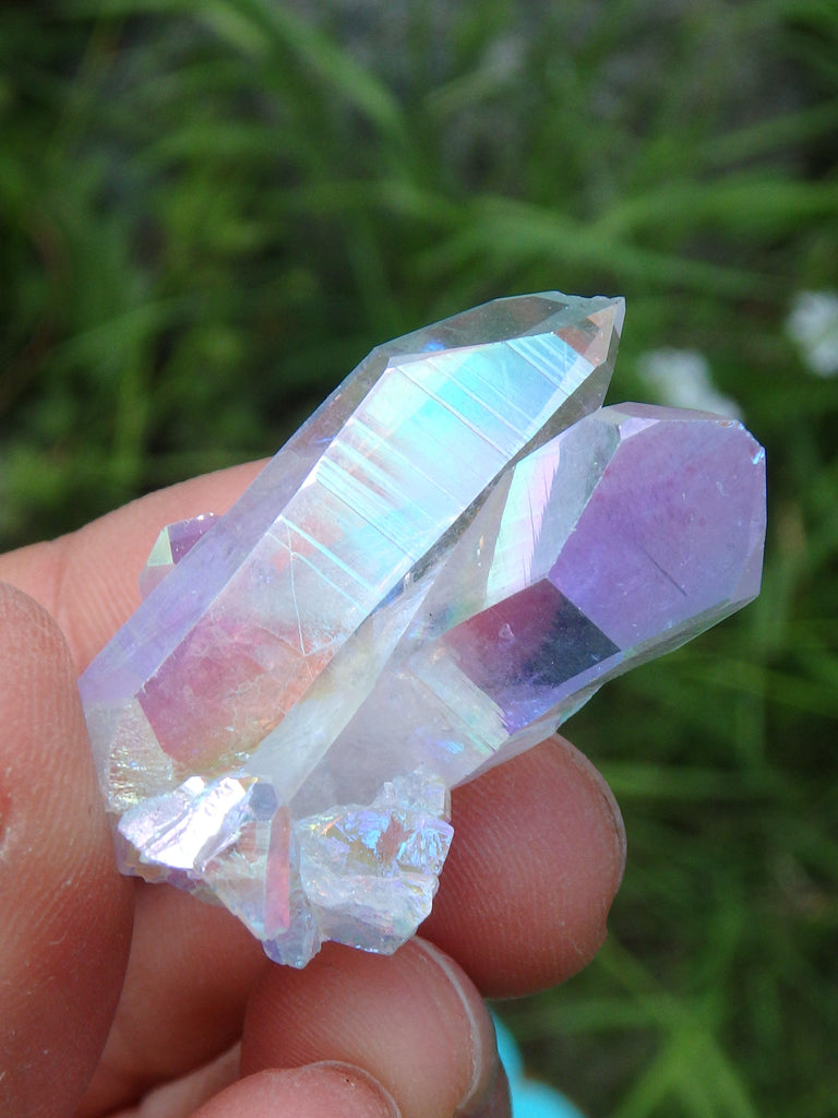 Twin Flame Angel Aura Quartz Standing Specimen With Elestial Druzy - Earth Family Crystals