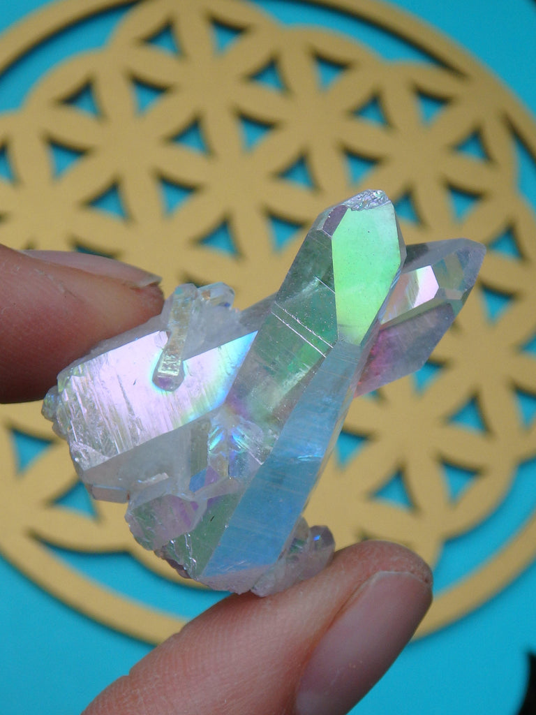 Twin Flame Angel Aura Quartz Standing Specimen With Elestial Druzy - Earth Family Crystals