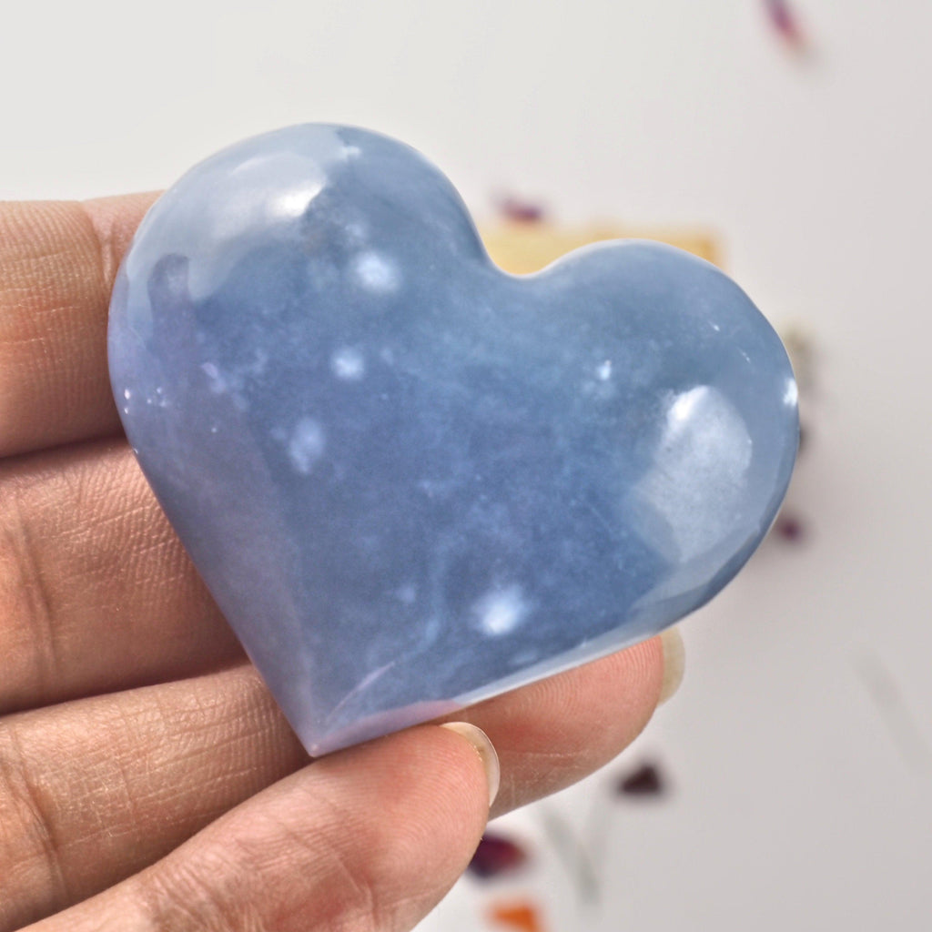 Cute Creamy Blue Handheld Angelite Heart From Peru - Earth Family Crystals