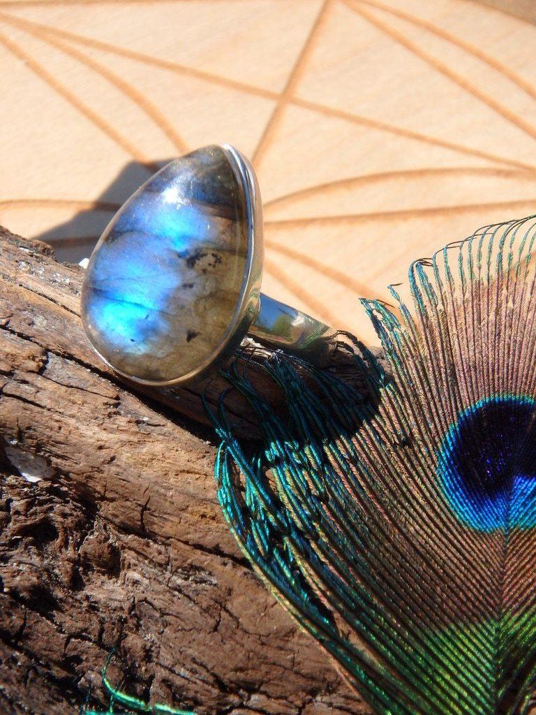 Amazing Flashes Labradorite Gemstone Ring In Sterling Silver (Size 9) - Earth Family Crystals