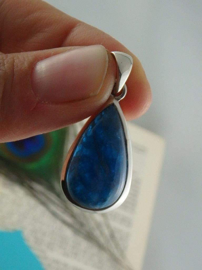Extremely Vibrant Electric Blue Apatite Gemstone Pendant In Sterling Silver (Includes Silver Chain) - Earth Family Crystals