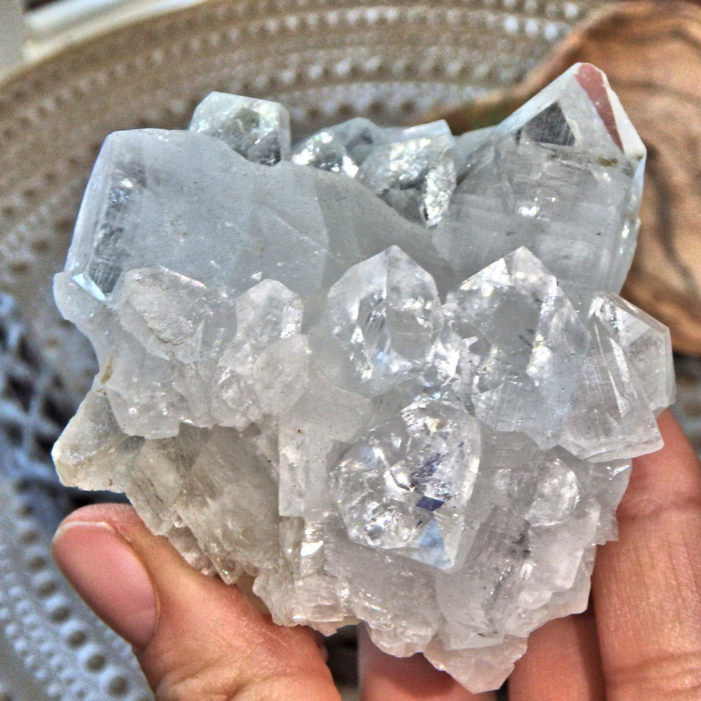 Radiant Golden Calcite & Clear Apophyllite Formation From India - Earth Family Crystals