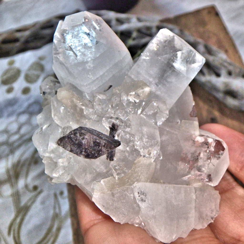 Fabulous Brilliant Clear Apophyllite With Black Heulandite & Stilbite Inclusions From India - Earth Family Crystals