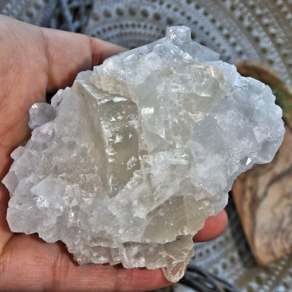 Radiant Golden Calcite & Clear Apophyllite Formation From India - Earth Family Crystals