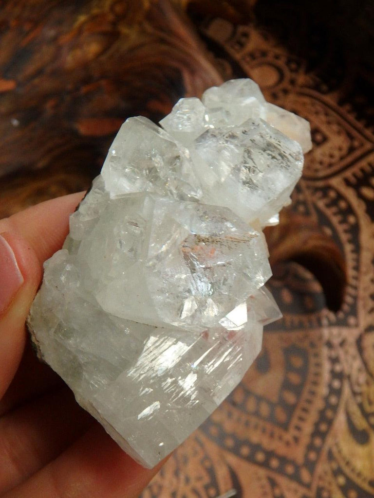 High Brilliance Clear Apophyllite & Pink Stilbite Inclusions Cluster - Earth Family Crystals