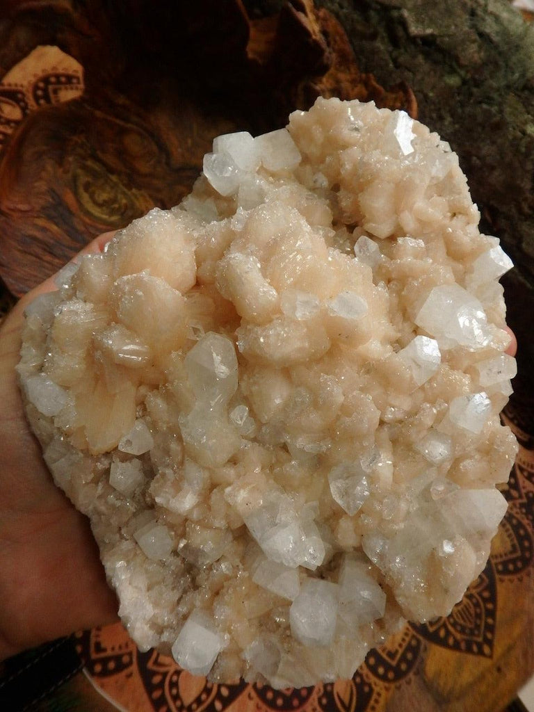 Incredible XL Pink Stilbite & Clear Apophyllite Cluster With Frosted Apophyllite Druzy Dusting - Earth Family Crystals