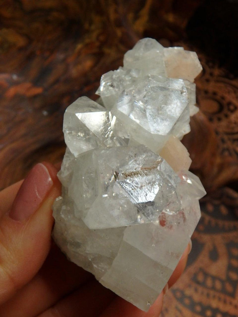 High Brilliance Clear Apophyllite & Pink Stilbite Inclusions Cluster - Earth Family Crystals