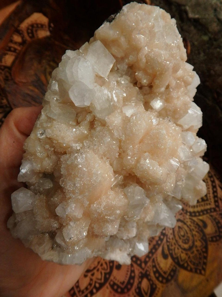 Incredible XL Pink Stilbite & Clear Apophyllite Cluster With Frosted Apophyllite Druzy Dusting - Earth Family Crystals