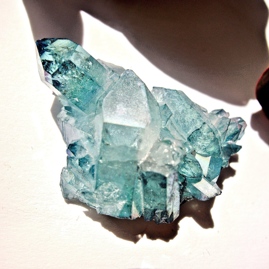 Cute Shimmering Blue Aqua Aura Quartz Cluster From Arkansas #3 - Earth Family Crystals