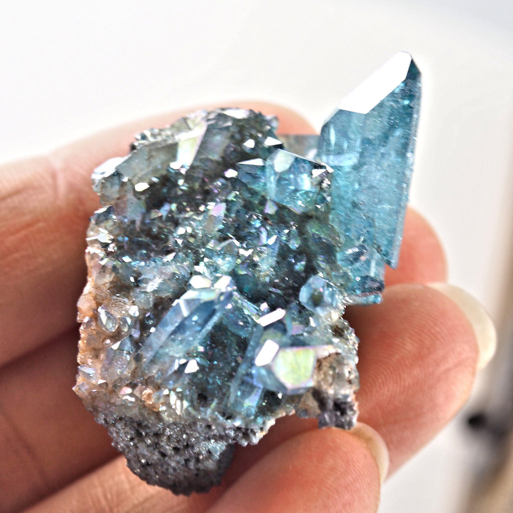 Sparkling Blue Aqua Aura Quartz Cluster From Arkansas #6 - Earth Family Crystals