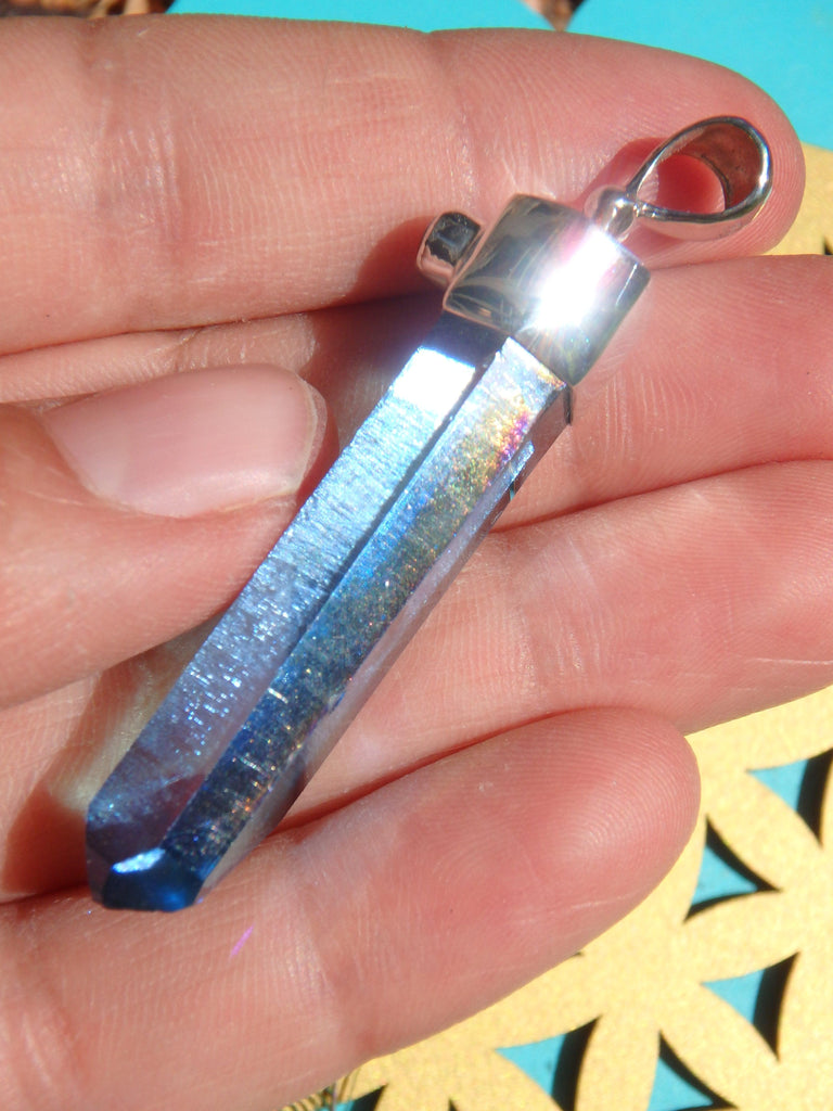 Brilliant Blue Aqua Aura Quartz Point & Faceted Pink Tourmaline Pendant in Sterling Silver (Includes Silver Chain) - Earth Family Crystals