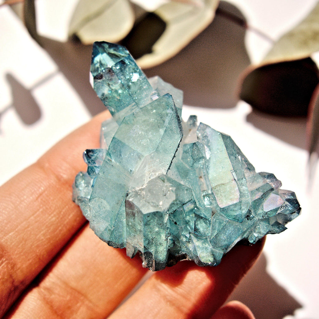 Cute Shimmering Blue Aqua Aura Quartz Cluster From Arkansas #3 - Earth Family Crystals