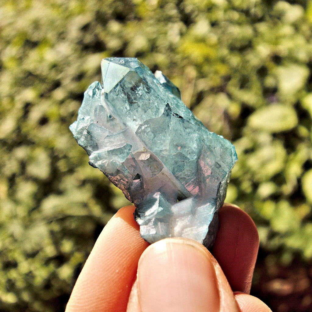 Cute Shimmering Blue Aqua Aura Quartz Cluster From Arkansas #2 - Earth Family Crystals
