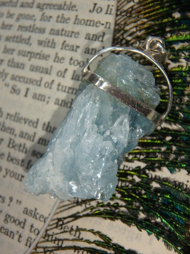 Sweet Ocean Blue Raw Aquamarine Pendant in Sterling Silver (Includes Silver Chain) - Earth Family Crystals