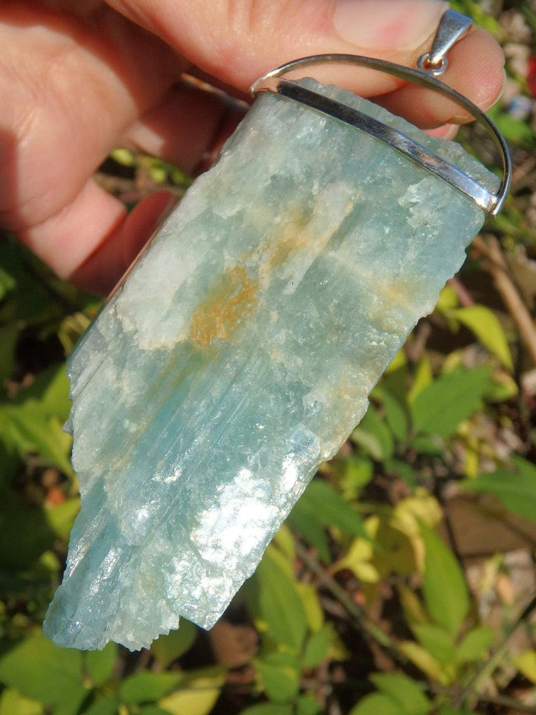Extremely Chunky Raw Aquamarine Free-Form Pendant in Sterling Silver (Includes Silver Chain) - Earth Family Crystals