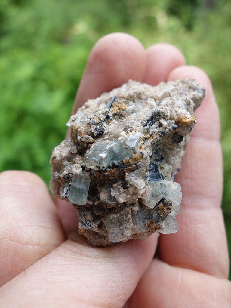 Blue Aquamarine Black Tourmaline & Quartz Natural Cluster - Earth Family Crystals
