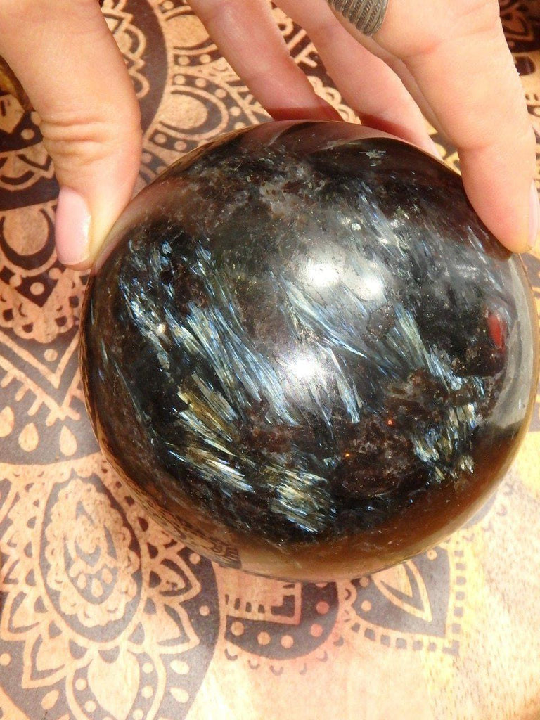 Amazing XL Gold & Blue Flashes Astrophyllite Gemstone Sphere - Earth Family Crystals