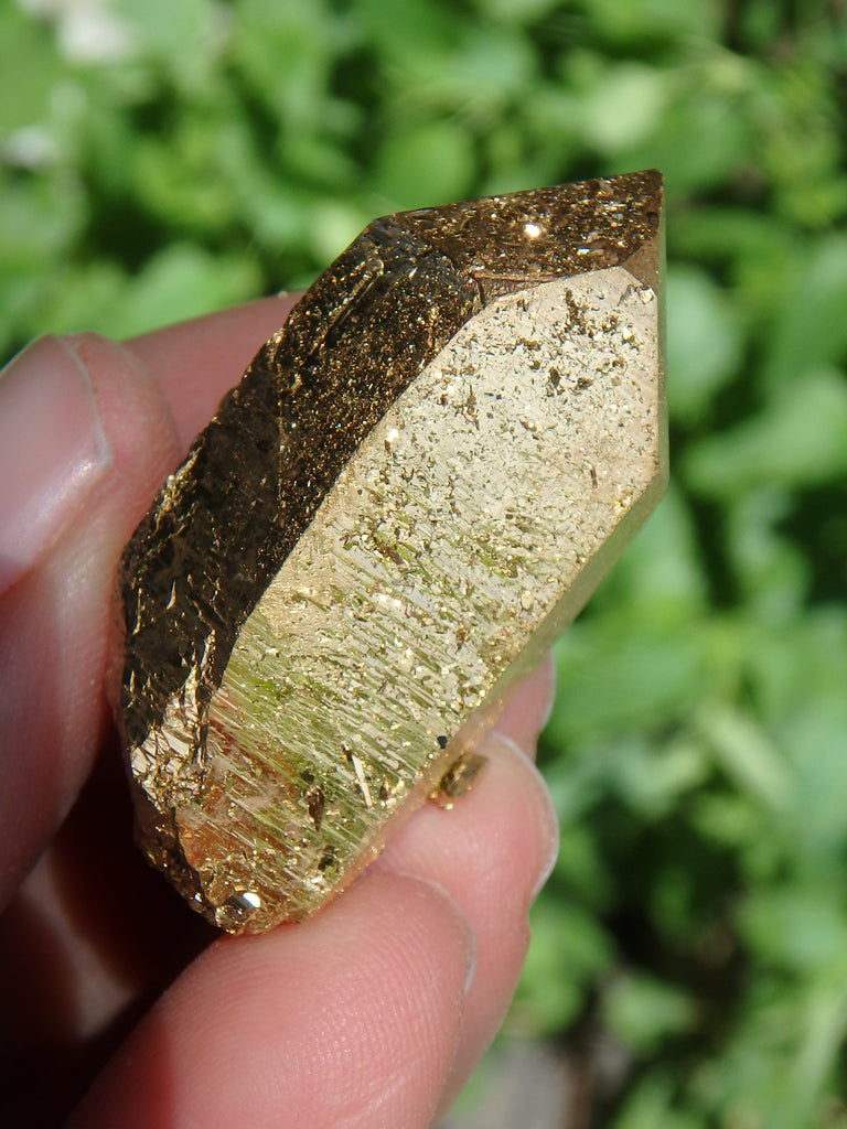 Breathtaking Shimmer Elestial DT Gold Aura Quartz Point - Earth Family Crystals