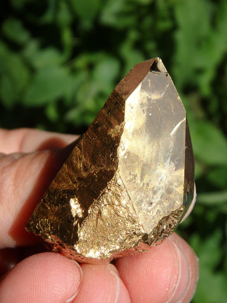 Shiny Gold Aura Quartz Point with Self Healing & Record Keepers - Earth Family Crystals