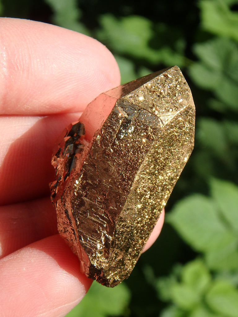 Breathtaking Shimmer Elestial DT Gold Aura Quartz Point - Earth Family Crystals