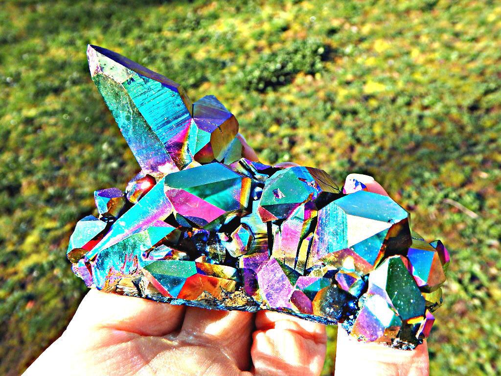 XL Rainbow Frenzy Titanium Quartz Cluster - Earth Family Crystals