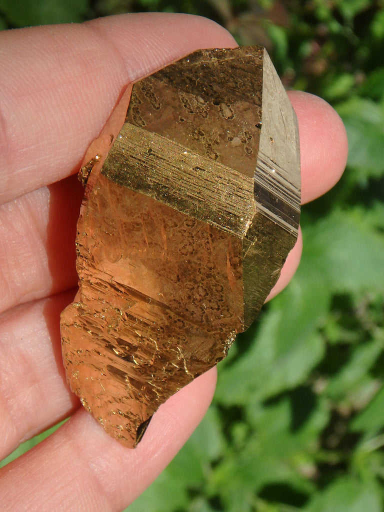 Brilliant DT Gold Aura Quartz Point With Record Keepers - Earth Family Crystals