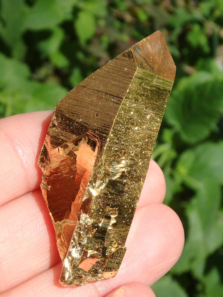 Brilliant DT Gold Aura Quartz Point With Record Keepers - Earth Family Crystals