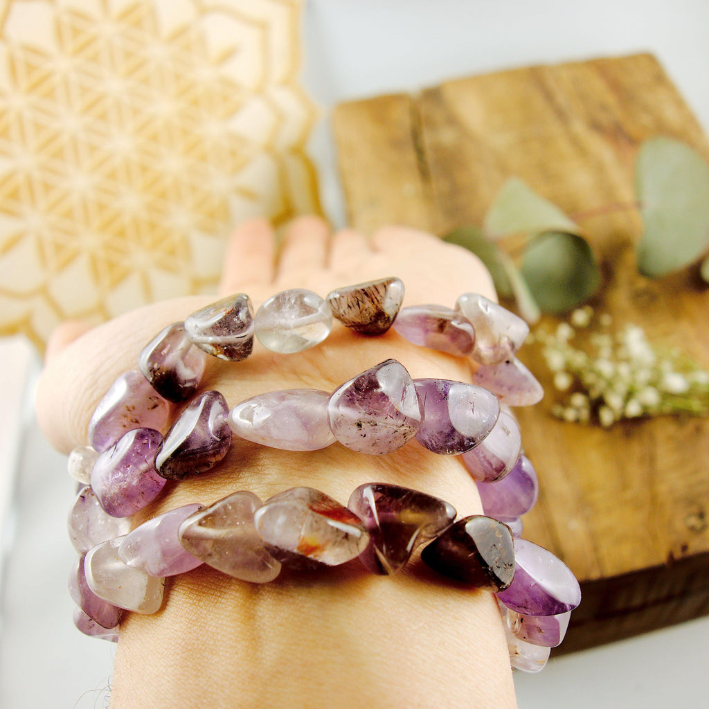 Multi Shades of Beauty! High Vibration Genuine Auralite-23 Chunky Bead Bracelet on Stretchy Cord - Earth Family Crystals