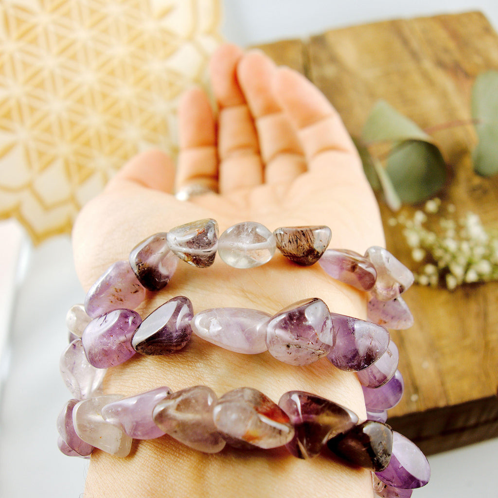 Multi Shades of Beauty! High Vibration Genuine Auralite-23 Chunky Bead Bracelet on Stretchy Cord - Earth Family Crystals