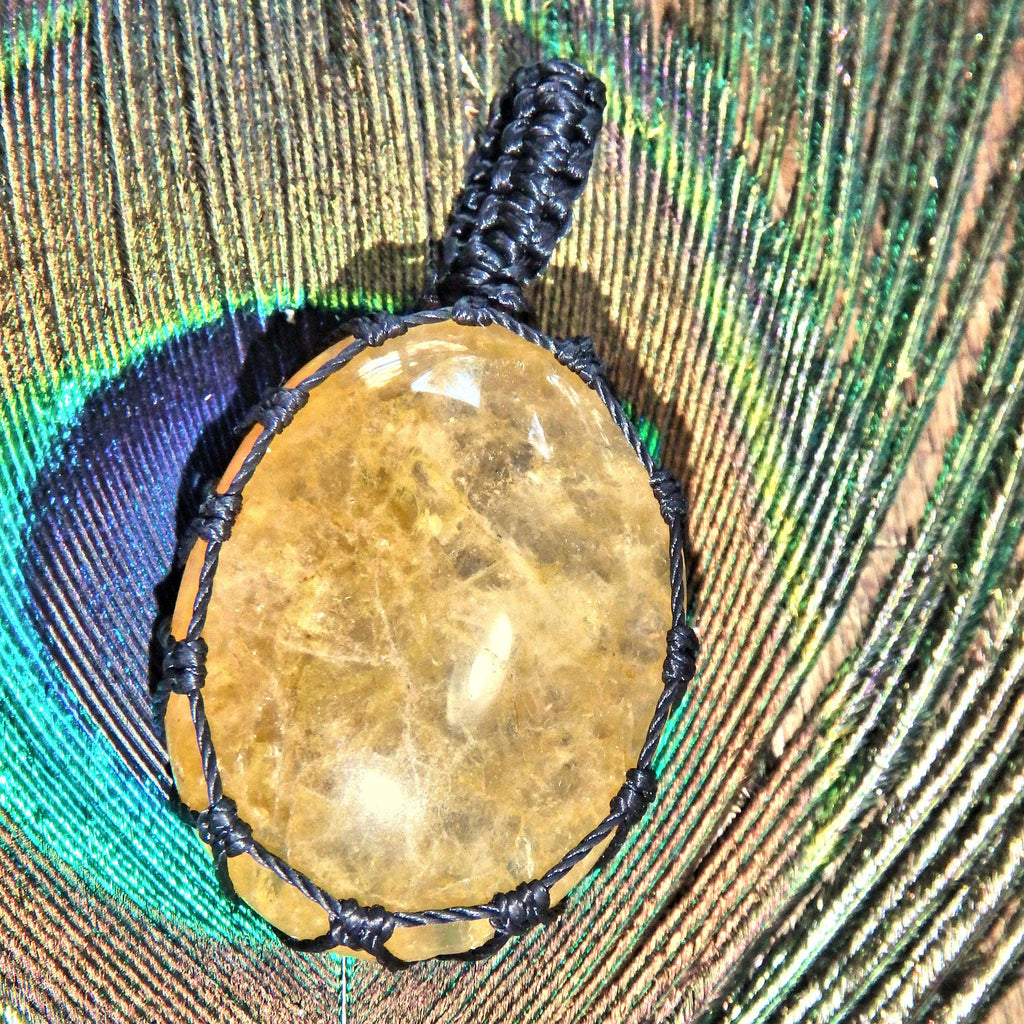Golden Azeztulite Macrame Wrapped Pendant - Earth Family Crystals