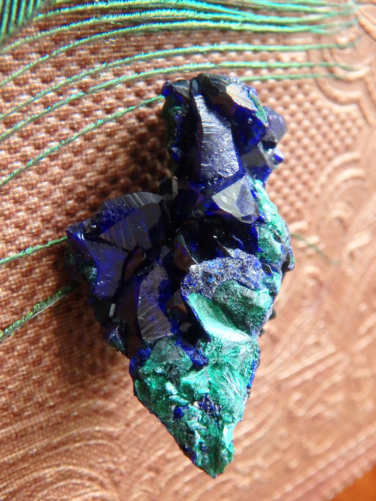 Gemmy Cobalt Blue Crystal Azurite With Silky Green Malachite Inclusions From Mexico - Earth Family Crystals