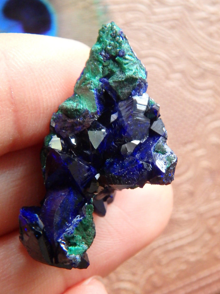 Gemmy Cobalt Blue Crystal Azurite With Silky Green Malachite Inclusions From Mexico - Earth Family Crystals