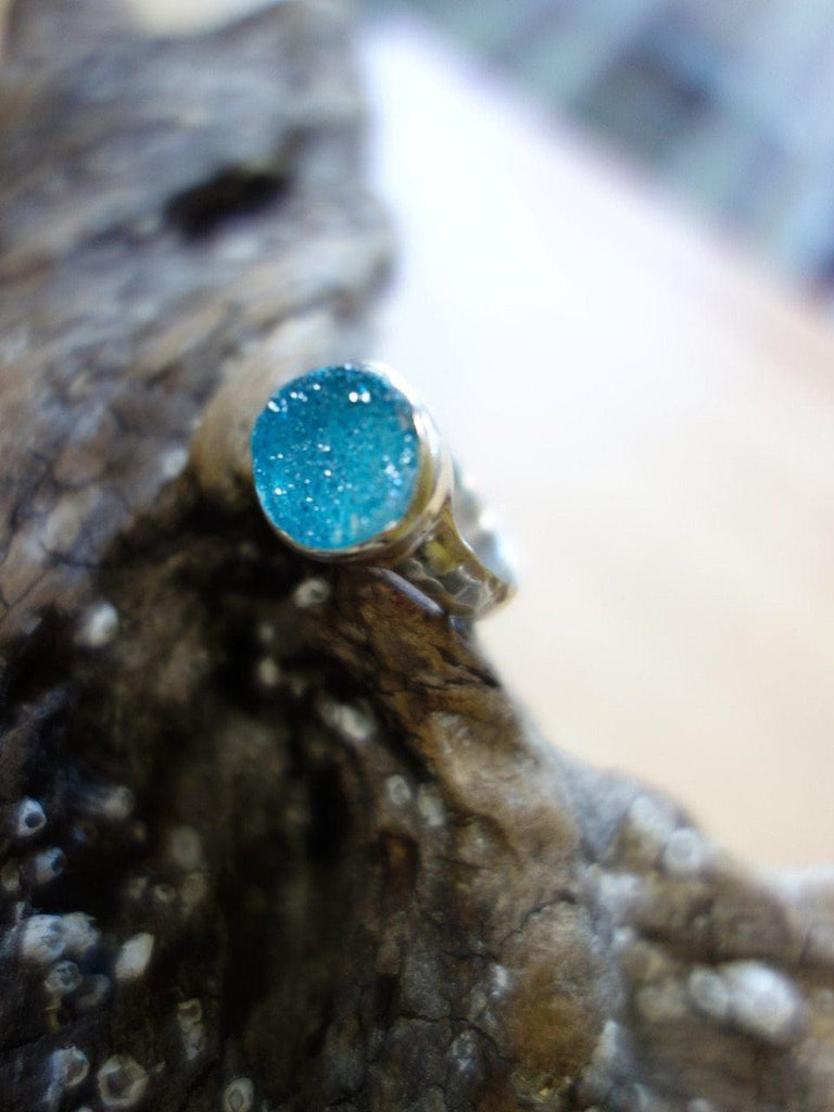 Blue Agate Druzy Ring In Sterling Silver (Size 7.5 ) - Earth Family Crystals