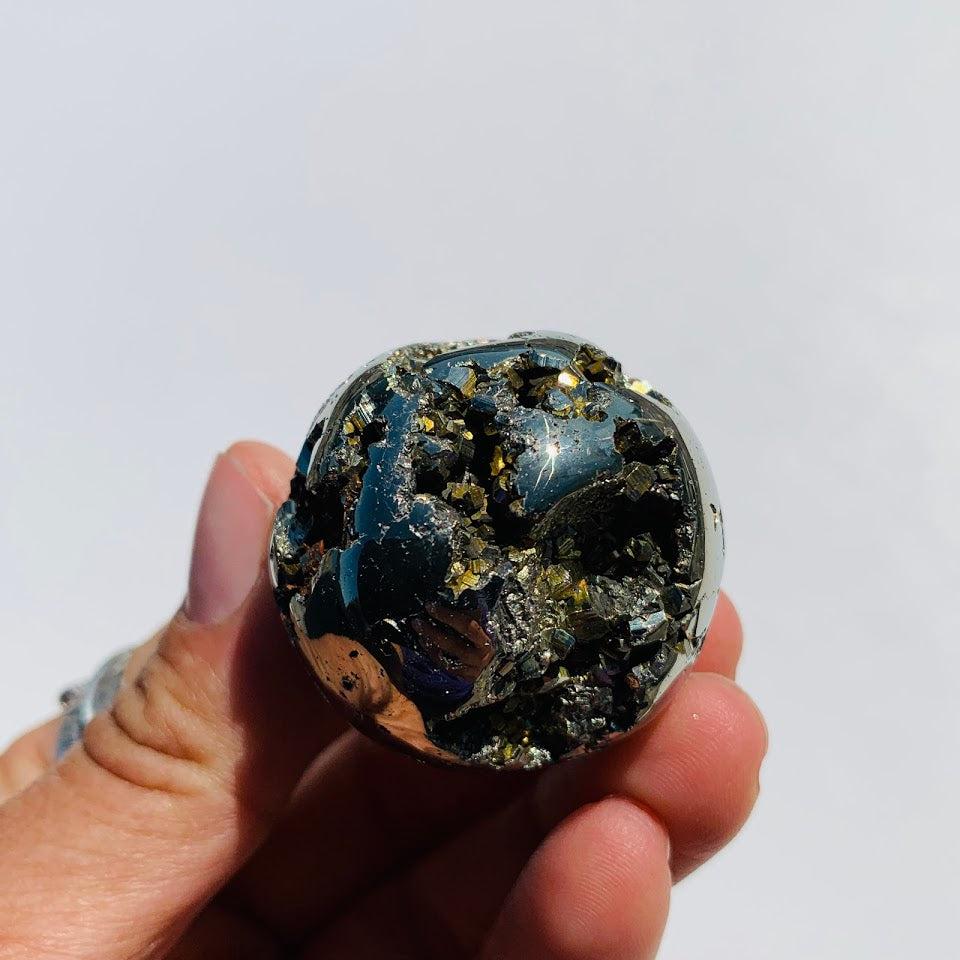 Uplifting Golden Sparkle Pyrite Geode Sphere From Peru #4 - Earth Family Crystals