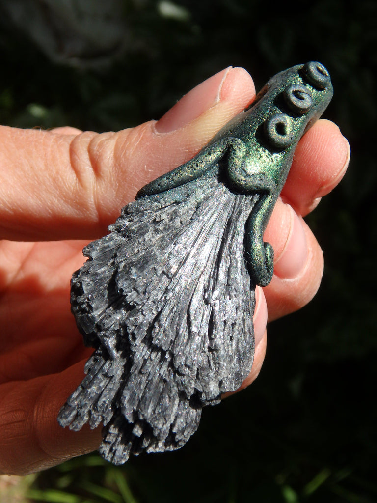 Grounding Black Kyanite Handmade Energy Pendant (On Adjustable Cotton Cord) - Earth Family Crystals