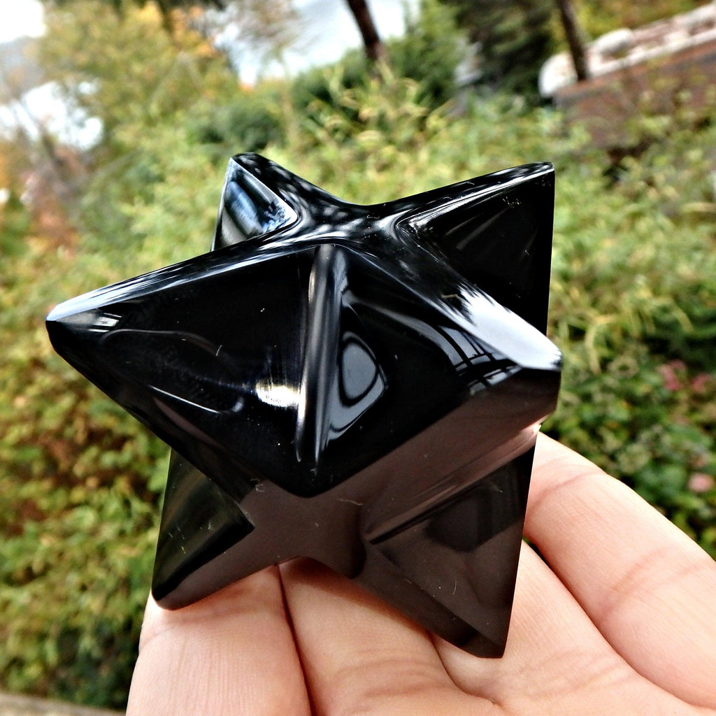 Sacred Geometry Merkaba Black Obsidian Carving Specimen - Earth Family Crystals