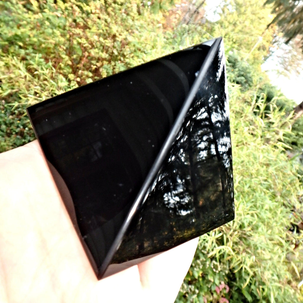 Mysterious Black Obsidian Pyramid Display Carving - Earth Family Crystals