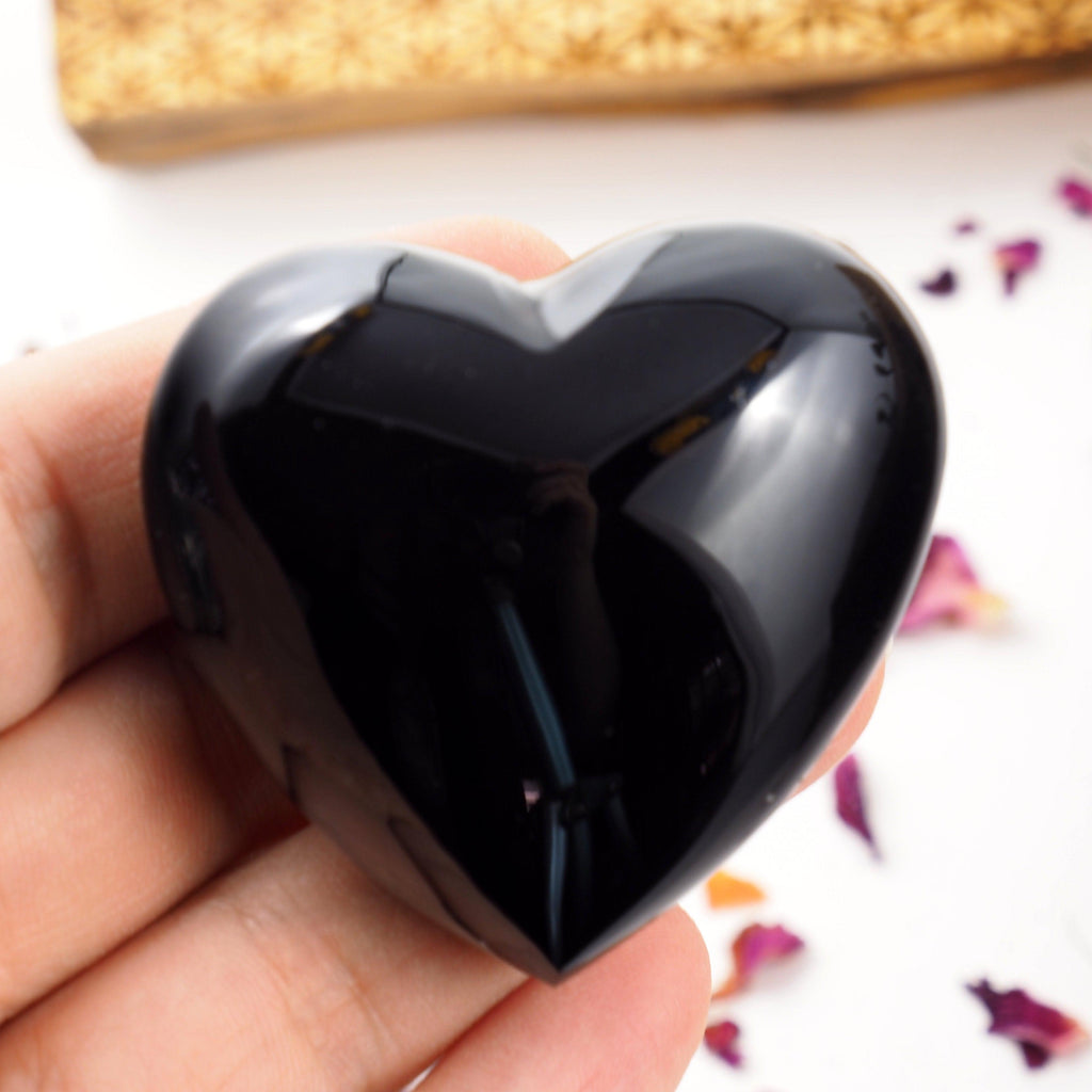 Shiny Black Obsidian Puffy Heart From Mexico - Earth Family Crystals