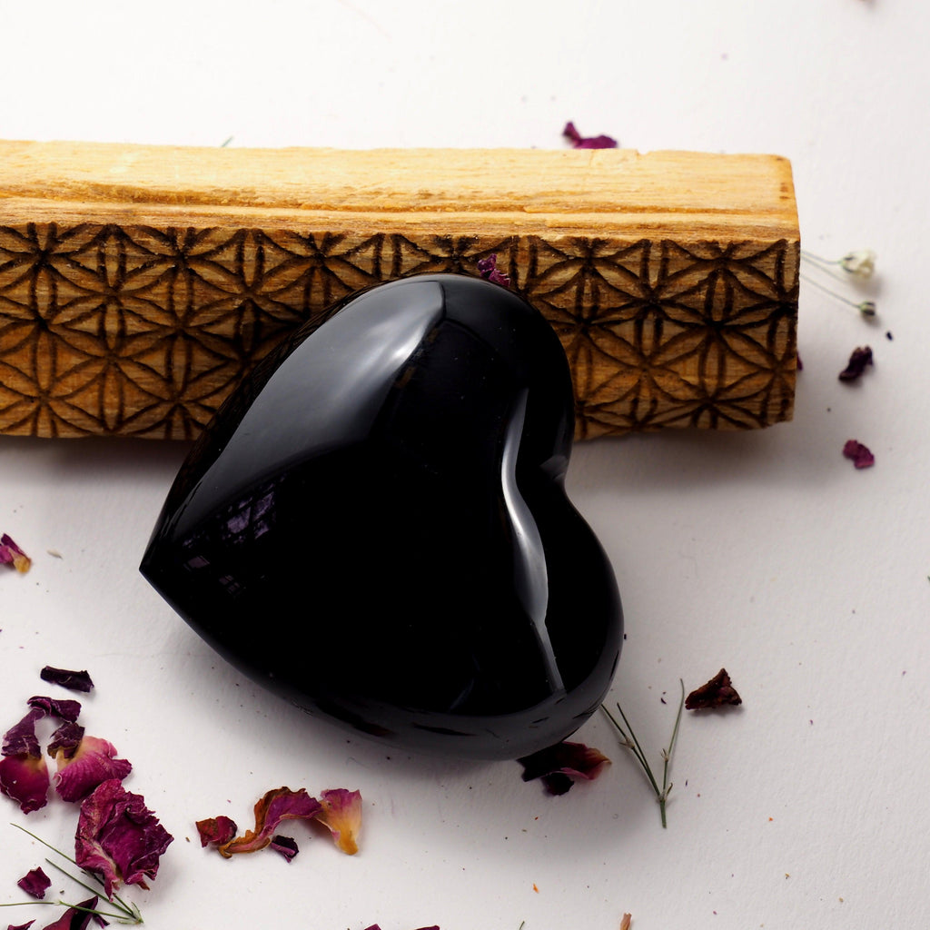 Shiny Black Obsidian Puffy Heart From Mexico - Earth Family Crystals