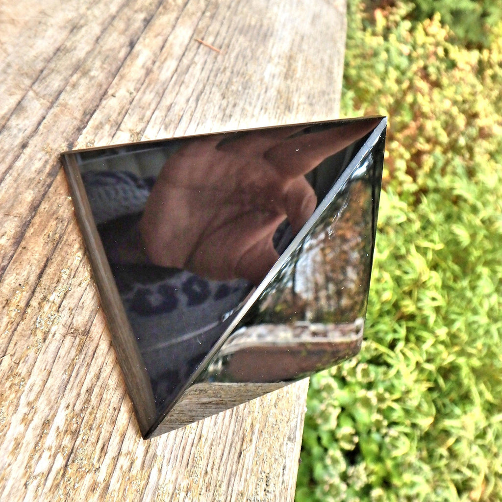 Mysterious Black Obsidian Pyramid Display Carving - Earth Family Crystals