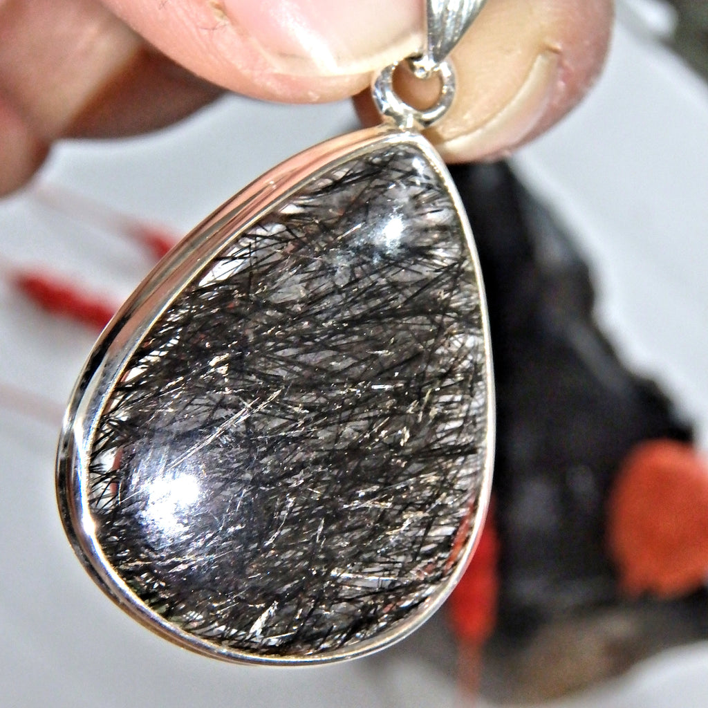 Fabulous Blades of Black Tourmalated Quartz Pendant in Sterling Silver ( Includes Silver Chain) - Earth Family Crystals