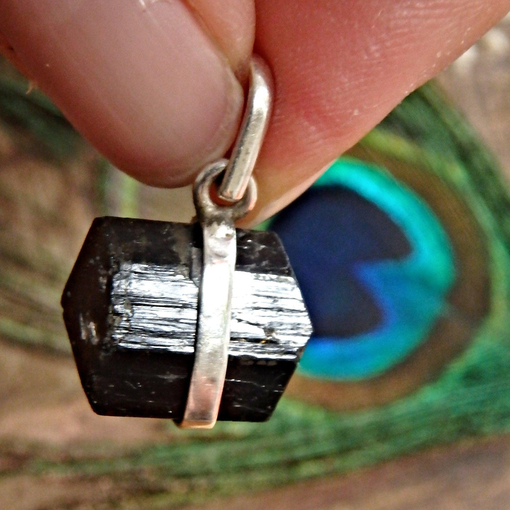 Floating Raw Black Tourmaline Pendant in Sterling Silver (Includes Silver Chain)1 - Earth Family Crystals