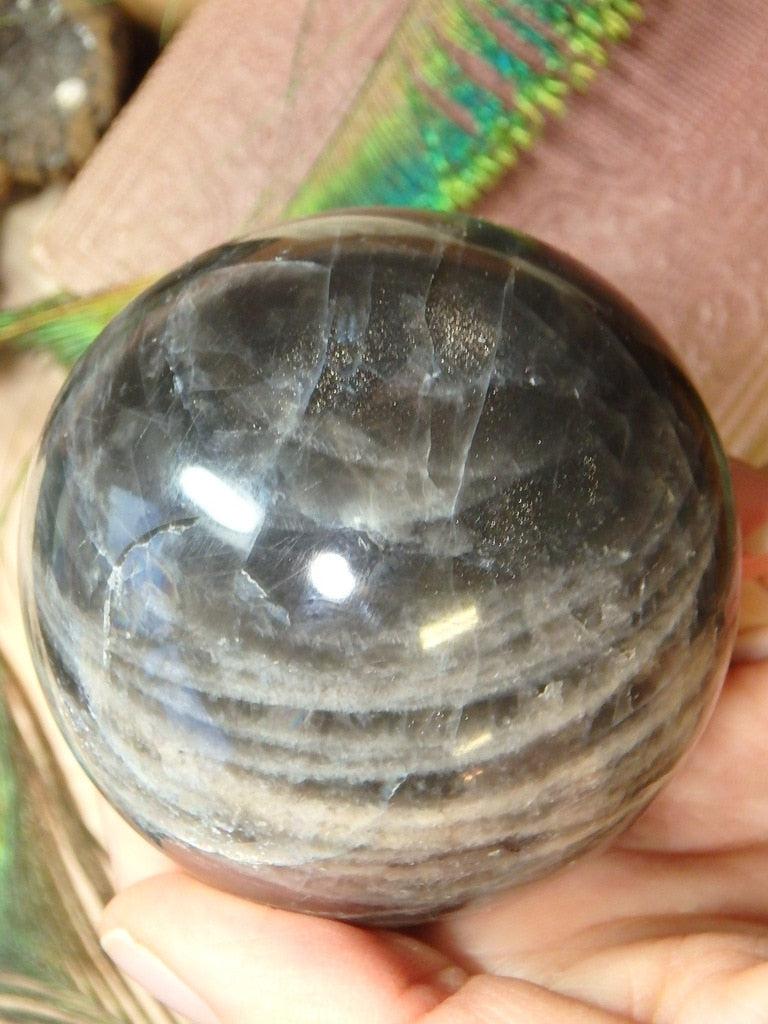 Large Mysterious Black Moonstone Sphere Carving 2 - Earth Family Crystals