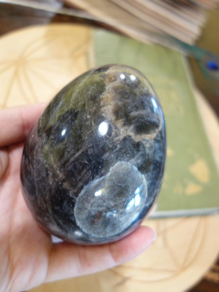 Mysterious Sparkles XL Black Moonstone Polished Egg Carving - Earth Family Crystals