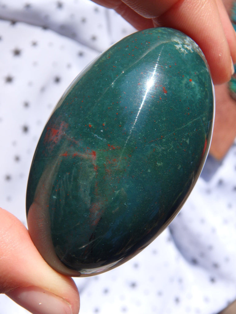 Shiny Deep Green & Red Speckled Bloodstone Egg Carving 2 - Earth Family Crystals