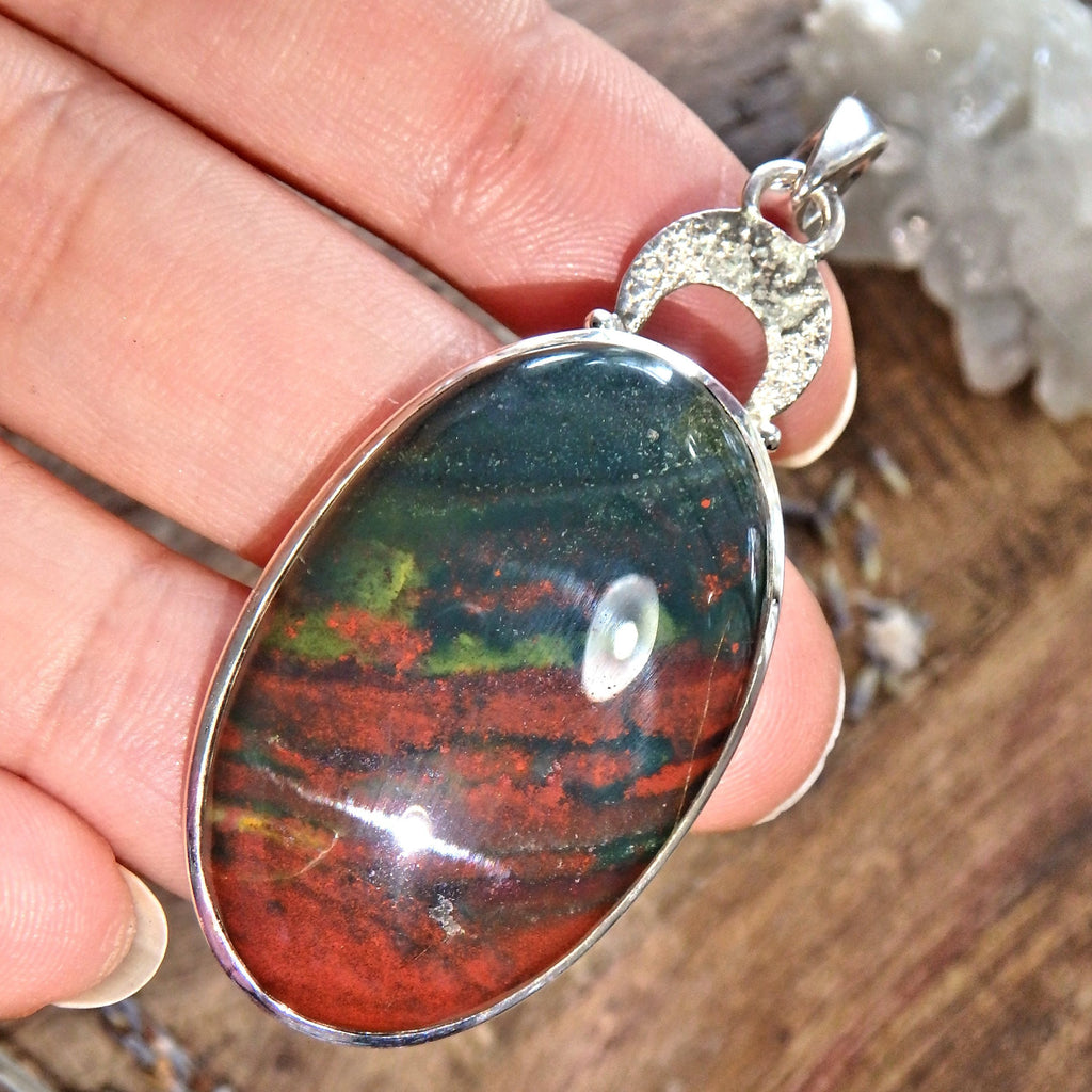 Deep Green & Burgundy Bloodstone Sterling Silver Pendant (Includes Silver Chain) - Earth Family Crystals