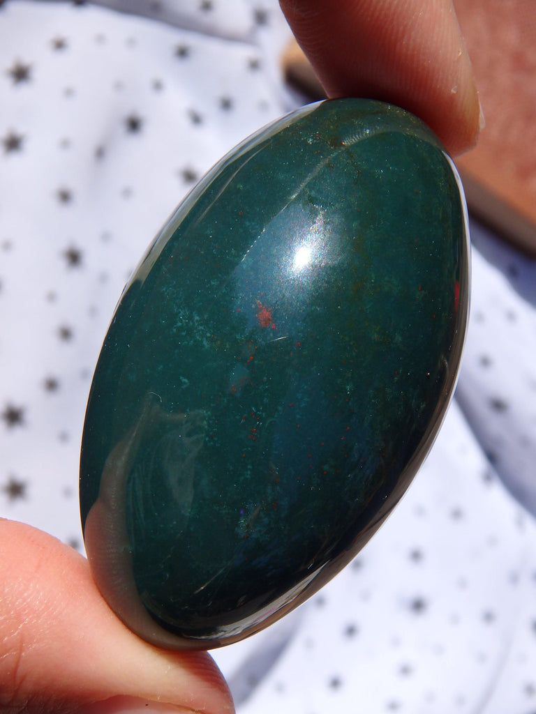 Shiny Deep Green & Red Speckled Bloodstone Egg Carving 3 - Earth Family Crystals