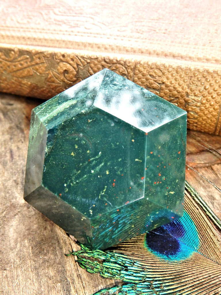 Deep Forest Green & Red Speckles Bloodstone Carving 3 - Earth Family Crystals