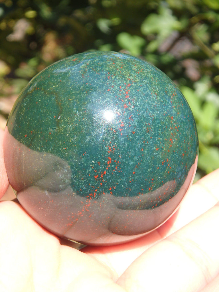 Large Bloodstone Green Forest Sphere with Red Speckles - Earth Family Crystals