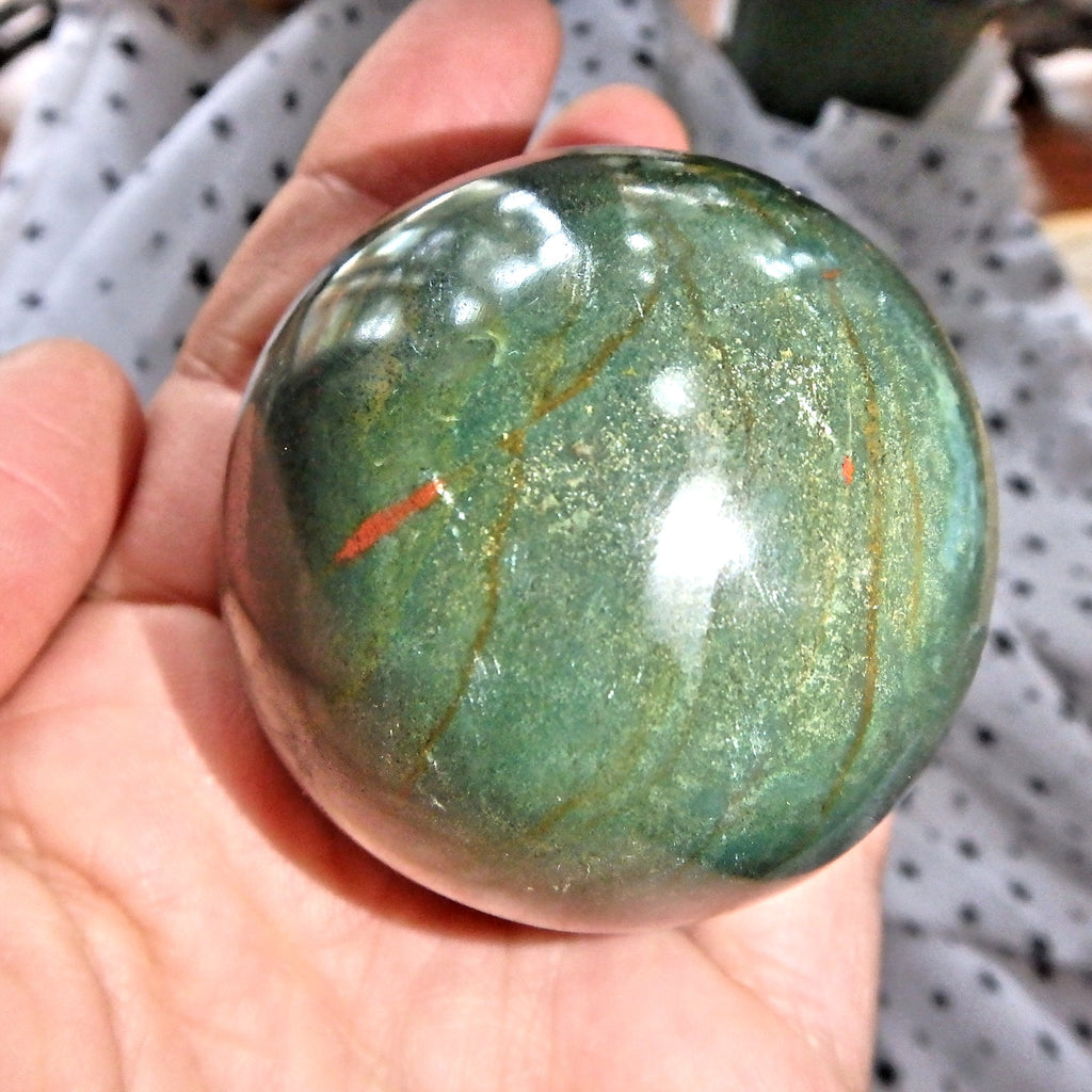 Protective Bloodstone Sphere Carving Specimen - Earth Family Crystals